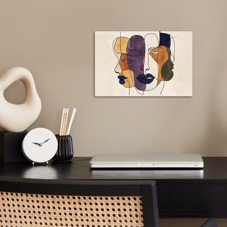 Abstract - Overlappende gezichten - Paars - Donkergroen poster papier klein -sfeer1