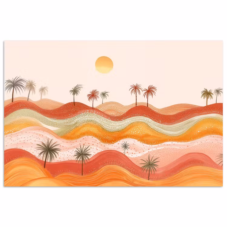 Abstract landschap - Palmbomen - Kleurrijk poster papier klein -3d