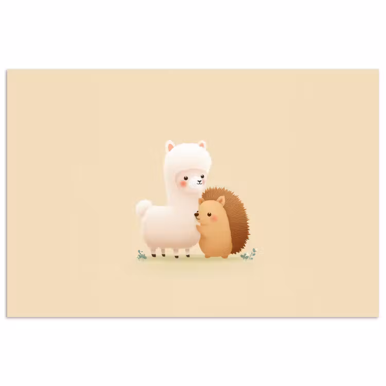 Alpaca - Egel - Bruin - Knuffelen poster papier klein -3d