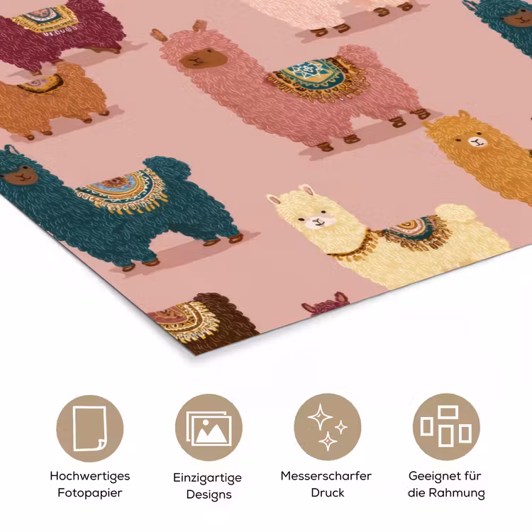 Alpaca's - Patroon - Kleurrijk poster papier klein 62 -tcloseup_DE