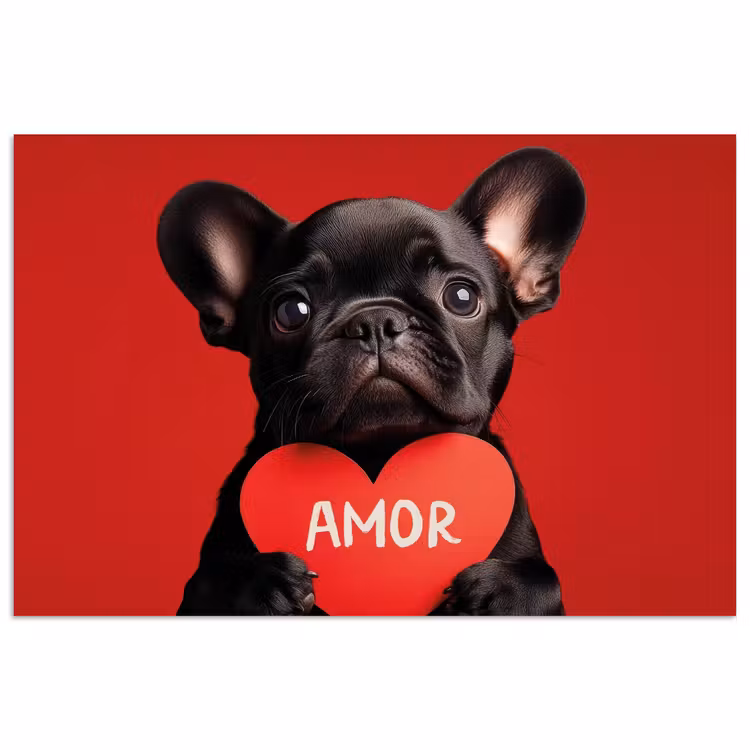 Amor - Hond - Hartje - Rood poster papier klein -3d
