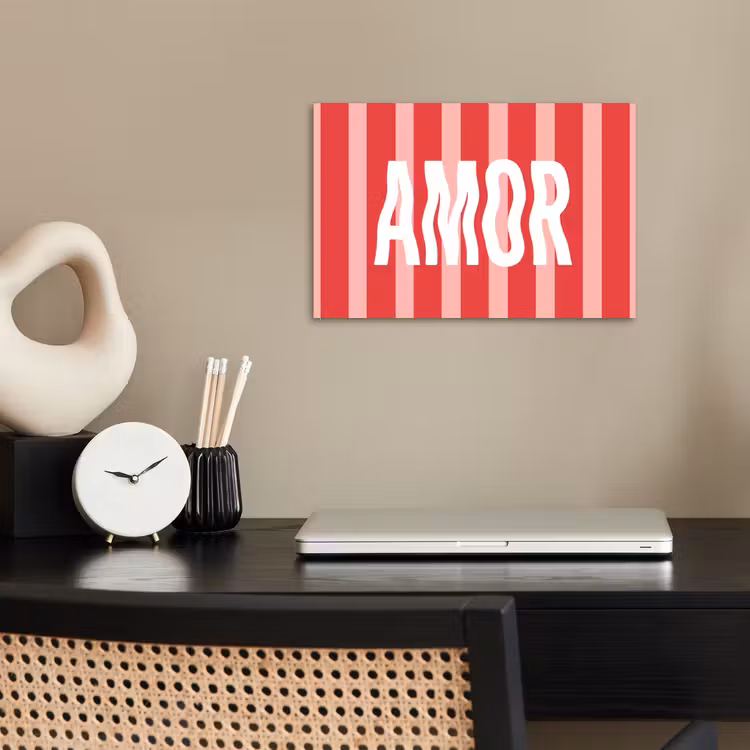 Amor - Strepen - Rood - Roze poster papier klein -sfeer1