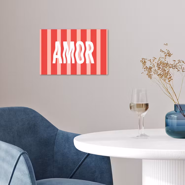 Amor - Strepen - Rood - Roze poster papier klein -sfeer3