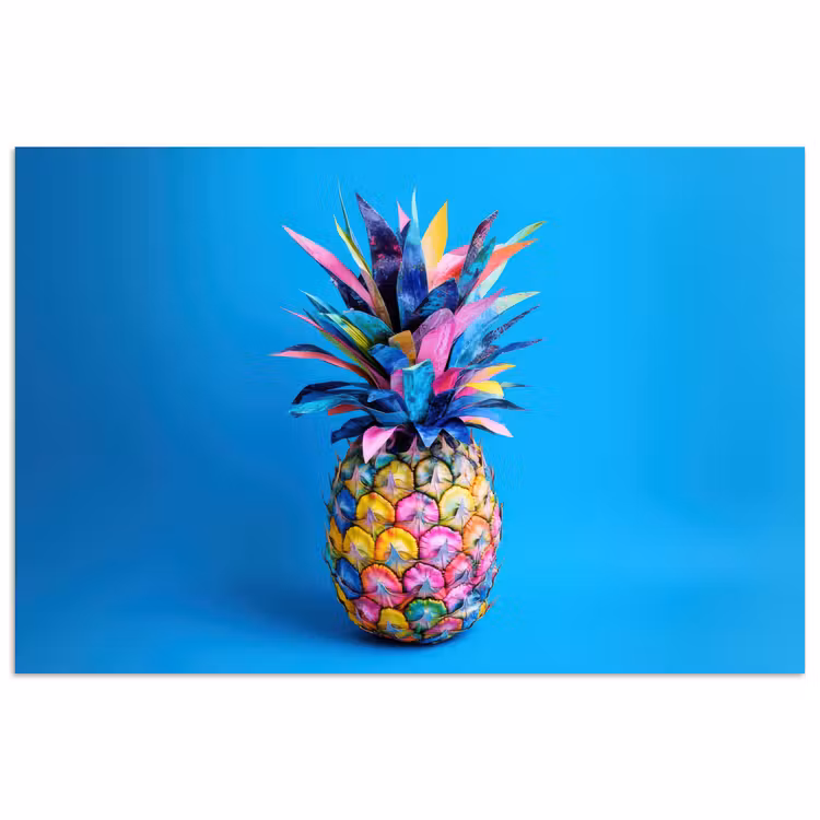 Ananas - Blauw - Tropisch - Vrolijk poster papier klein -3d