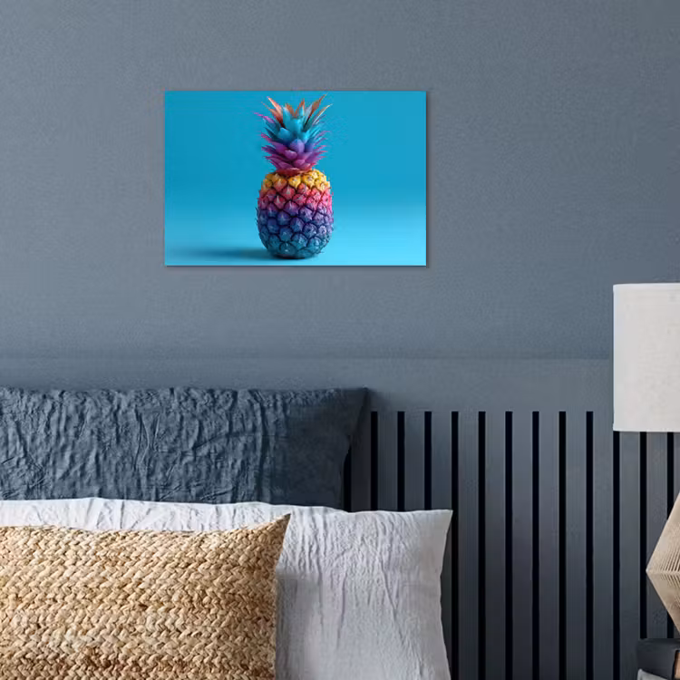 Ananas - Regenboog - Blauw - Popart poster papier klein -sfeer2