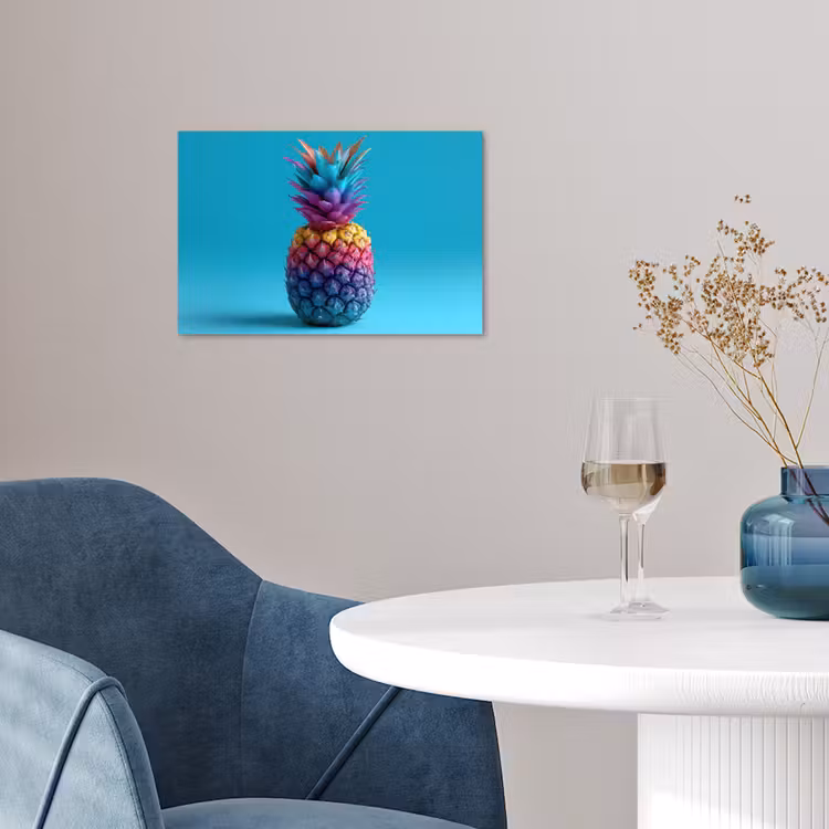 Ananas - Regenboog - Blauw - Popart poster papier klein -sfeer3