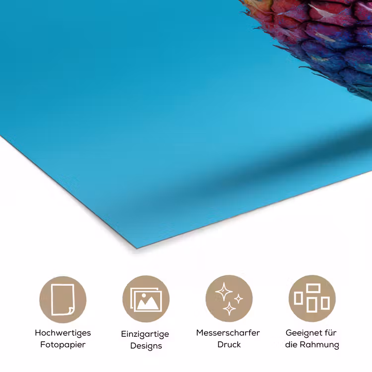 Ananas - Regenboog - Blauw - Popart poster papier klein -tcloseup_DE