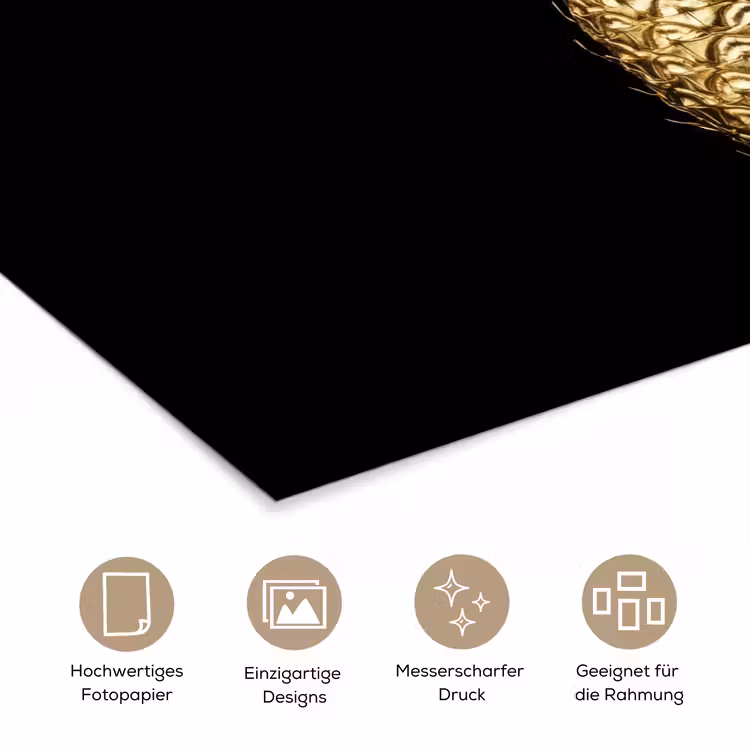 Ananas - Zwart - Goud - Luxe poster papier klein -tcloseup_DE