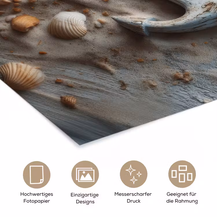 Anker - Hout - Schelpen - Zand poster papier klein -tcloseup_DE