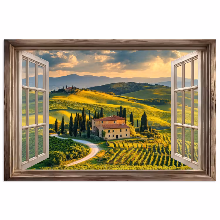 Doorkijk - Toscane - Uitzicht - Landschap - Zomer poster papier klein -3d