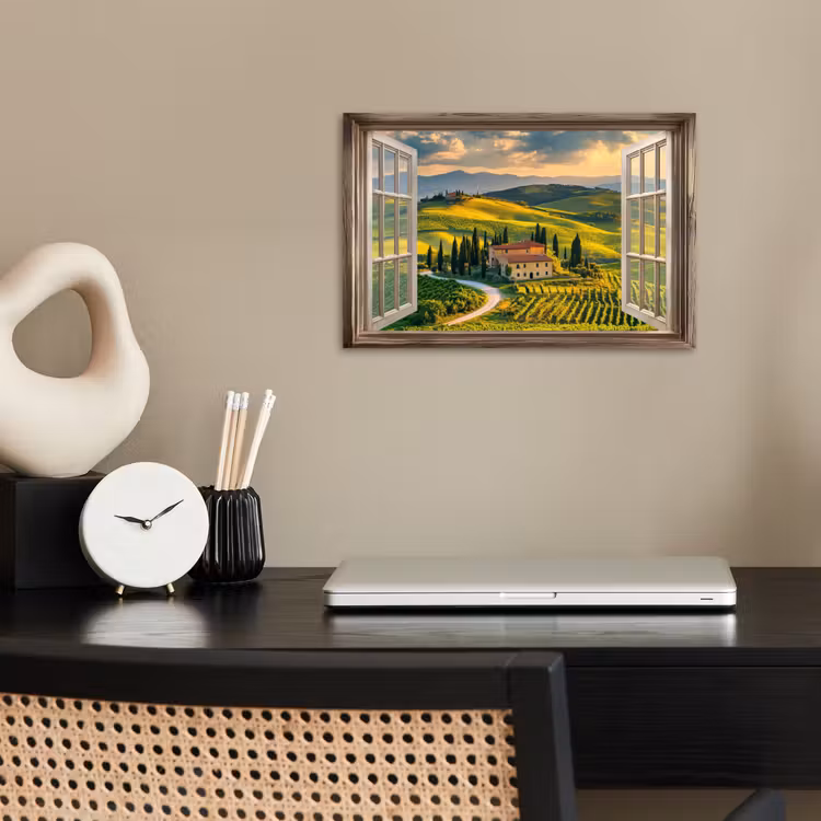 Doorkijk - Toscane - Uitzicht - Landschap - Zomer poster papier klein -sfeer1