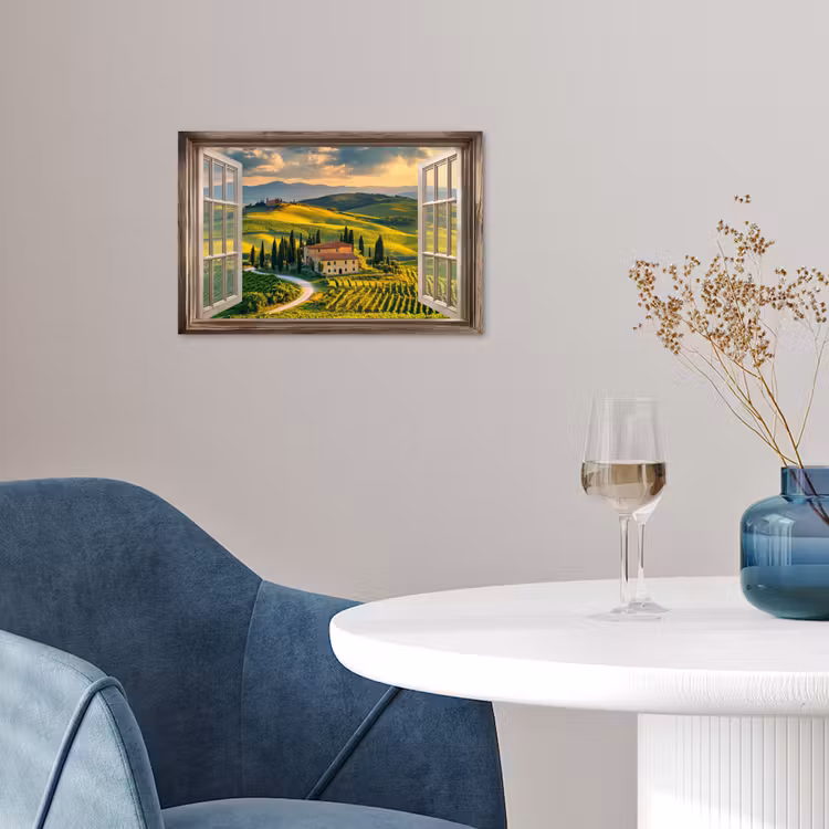 Doorkijk - Toscane - Uitzicht - Landschap - Zomer poster papier klein -sfeer3