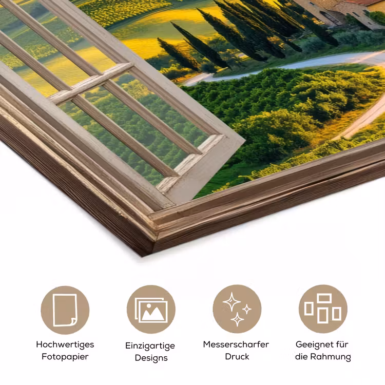 Doorkijk - Toscane - Uitzicht - Landschap - Zomer poster papier klein -tcloseup_DE