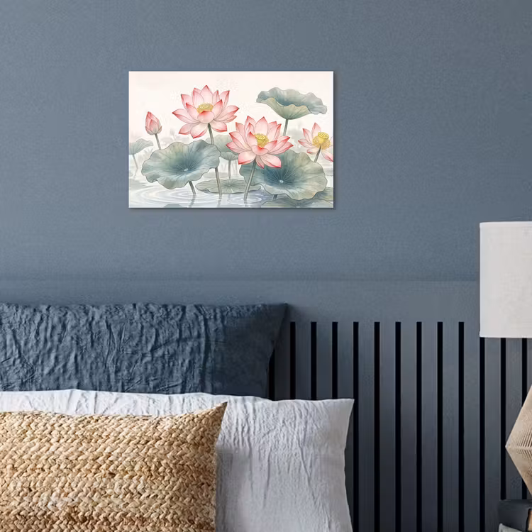 Aquarel - Lotusbloemen - Kleurrijk poster papier klein -sfeer2