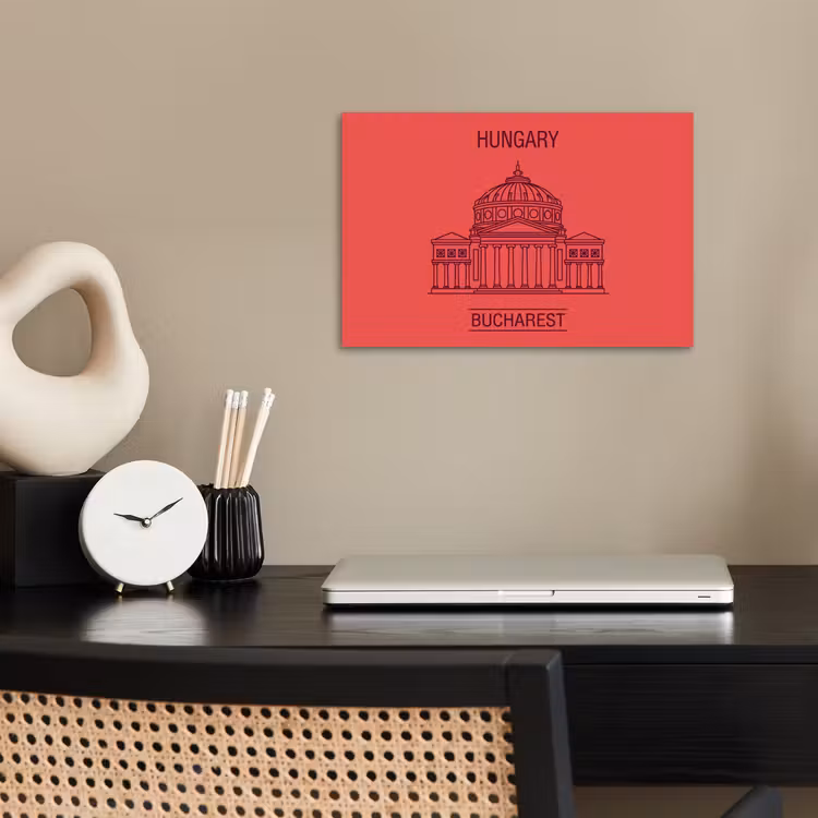 Architectuur - Boekarest - Stedelijk - Lijntekening - Rood poster papier klein -sfeer1
