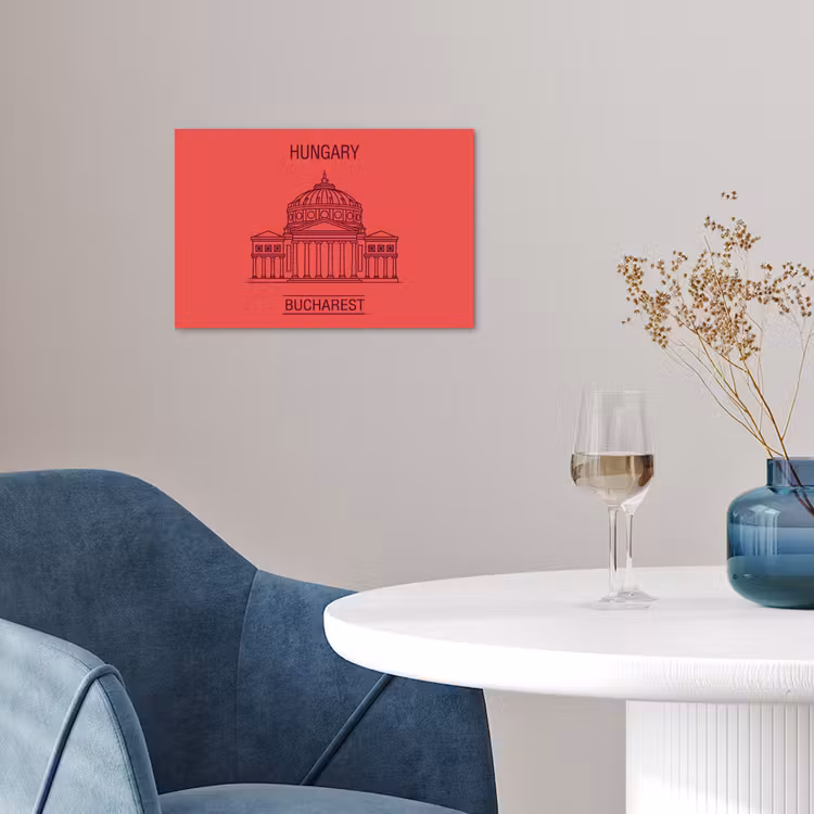 Architectuur - Boekarest - Stedelijk - Lijntekening - Rood poster papier klein -sfeer3