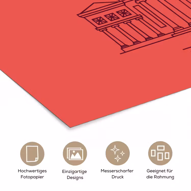 Architectuur - Boekarest - Stedelijk - Lijntekening - Rood poster papier klein -tcloseup_DE