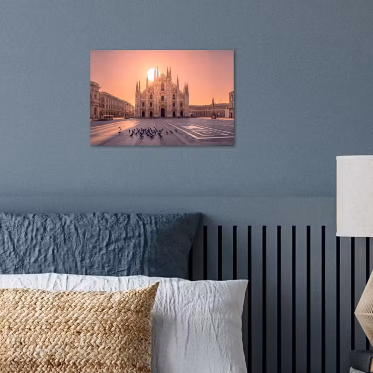 Architectuur - Milaan - Plein - Zonsopgang - Oranje poster papier klein -sfeer2