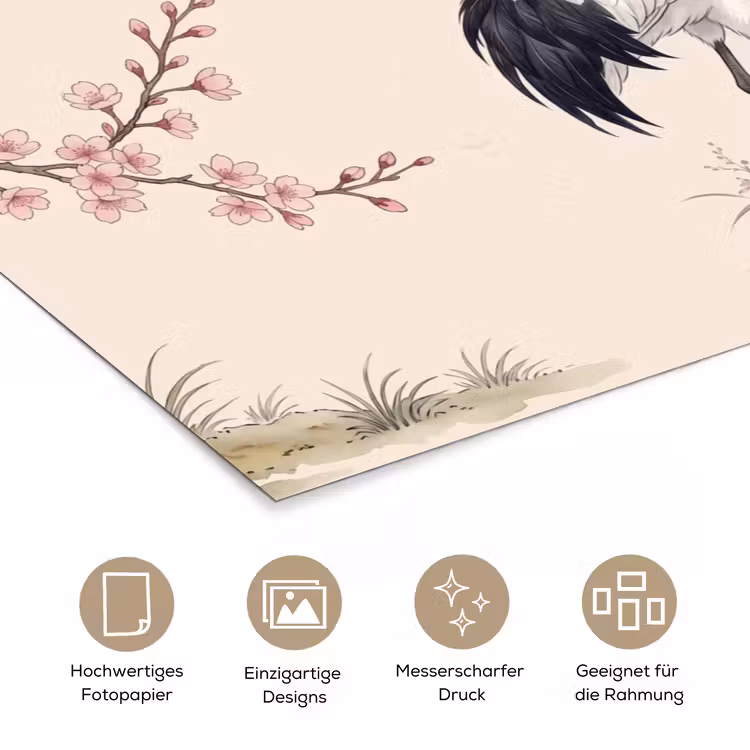 Aziatisch - Kraanvogel - Beige poster papier klein -tcloseup_DE