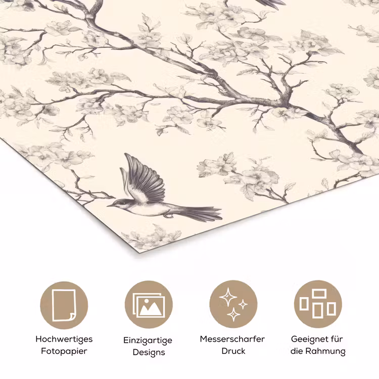 Takken - Vogels - Beige poster papier klein 62 -tcloseup_DE
