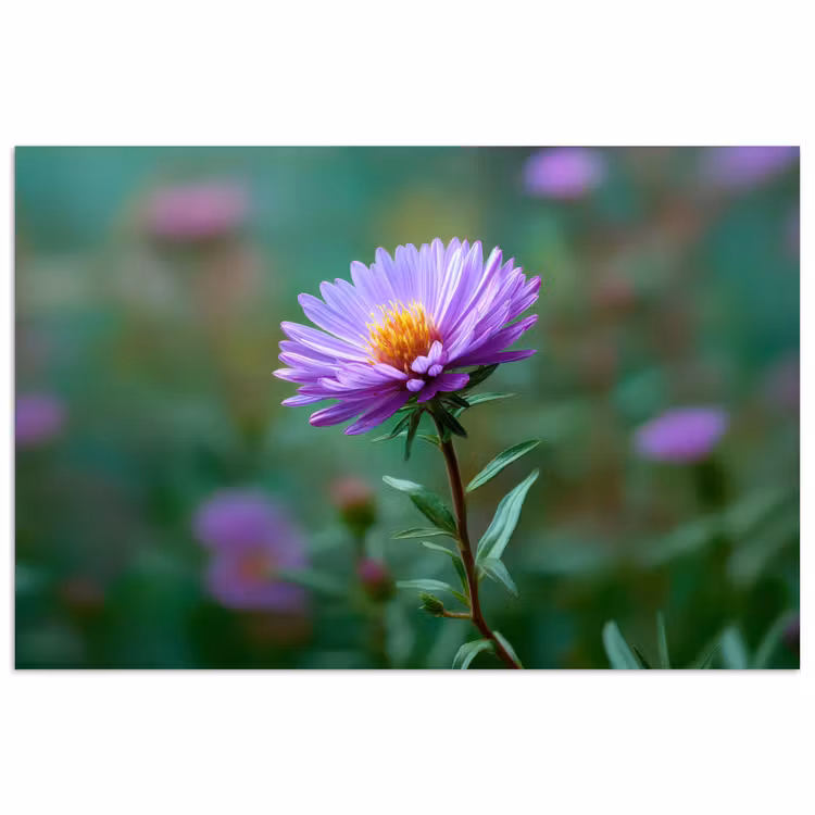 Aster - Paars - Bloem - Blaadjes poster papier klein -3d