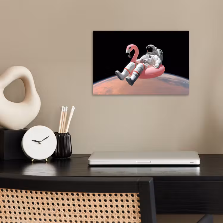 Astronaut - Flamingo - Zwemband - Roze poster papier klein -sfeer1