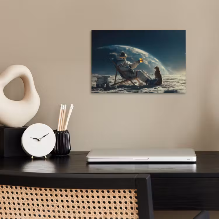 Astronaut - Kat - Glas - Stoel poster papier klein -sfeer1