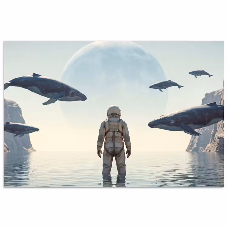 Poster - Astronaut – Wal – Fantasie - Ruimtevaarder - Walvis - Fantasie poster papier klein