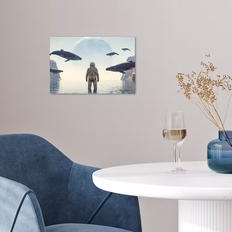 Poster - Astronaut – Wal – Fantasie - Ruimtevaarder - Walvis - Fantasie poster papier klein