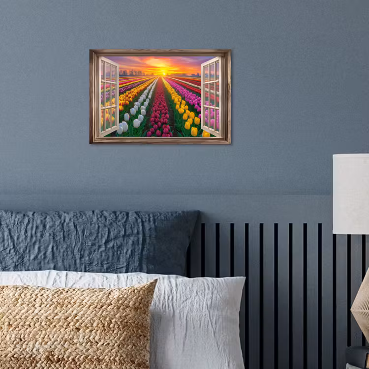 Doorkijk - Bloemen - Tulpen - Kleurrijk - Zonsondergang poster papier klein -sfeer2