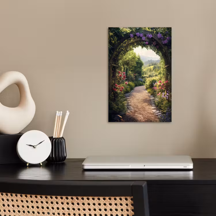 Doorkijk - Landschap - Bloemen - Tuinboog - Natuur poster papier klein -sfeer1