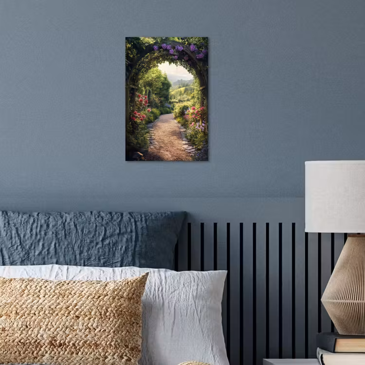 Doorkijk - Landschap - Bloemen - Tuinboog - Natuur poster papier klein -sfeer2
