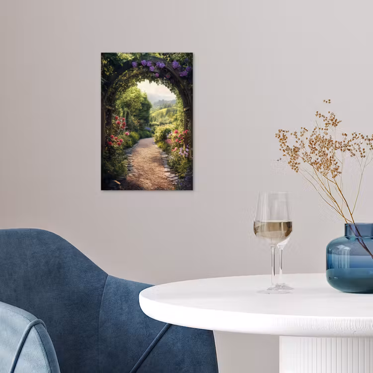 Doorkijk - Landschap - Bloemen - Tuinboog - Natuur poster papier klein -sfeer3