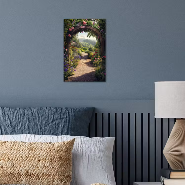 Doorkijk - Landschap - Bloemen - Rozenboog - Natuur poster papier klein -sfeer2
