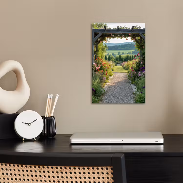 Doorkijk - Landschap - Natuur - Tuinboog - Bloemen poster papier klein -sfeer1