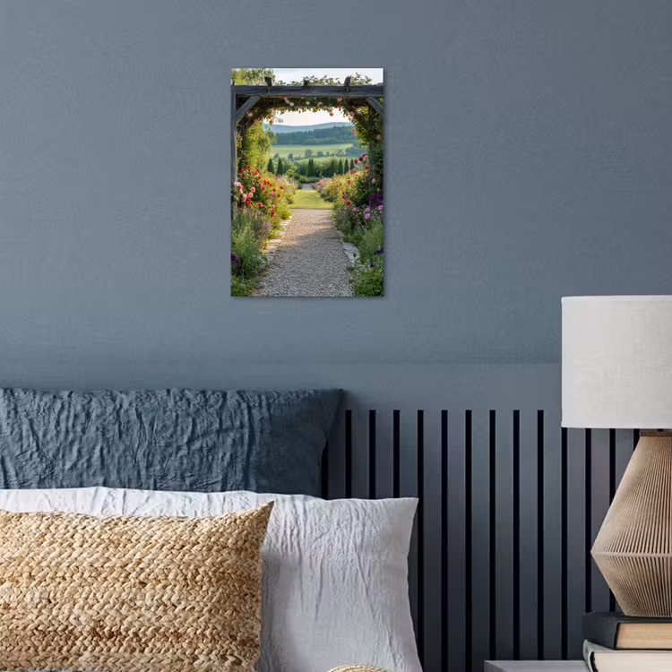 Doorkijk - Landschap - Natuur - Tuinboog - Bloemen poster papier klein -sfeer2
