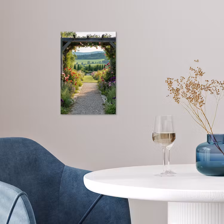 Doorkijk - Landschap - Natuur - Tuinboog - Bloemen poster papier klein -sfeer3