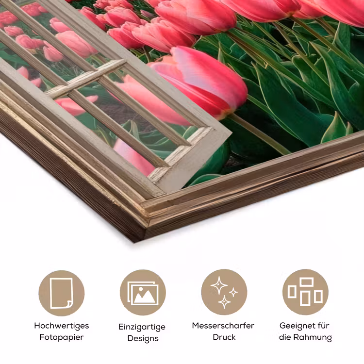 Doorkijk - Tulpen - Bloemen - Molen - Raam poster papier klein -tcloseup_DE