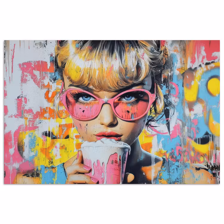 Expressief - Milkshake - Vrouw - Felle kleuren poster papier klein -3d
