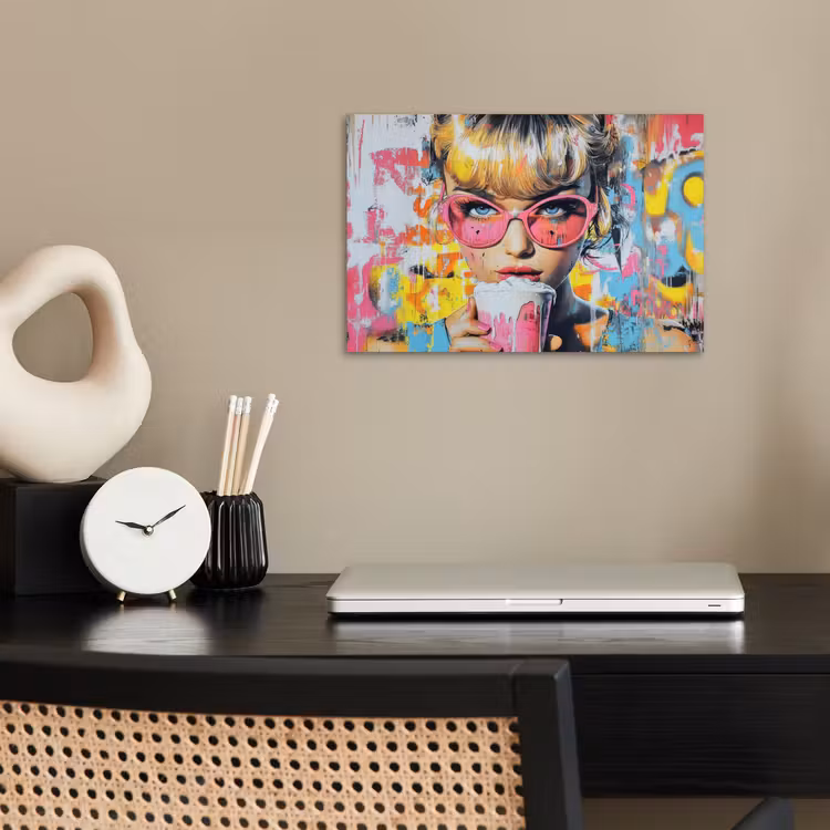 Expressief - Milkshake - Vrouw - Felle kleuren poster papier klein -sfeer1