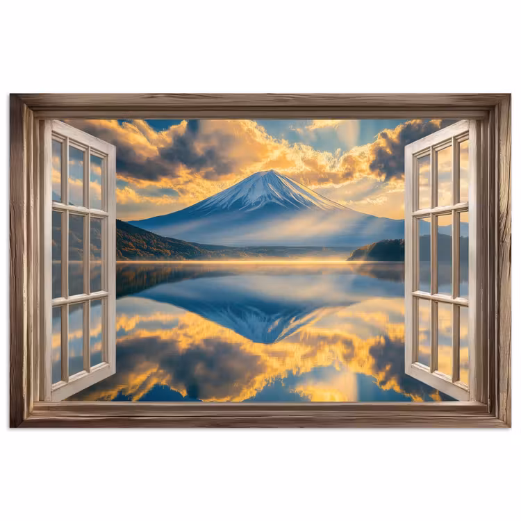 Doorkijk - Landschap - Bergen - Uitzicht - Raam poster papier klein -3d