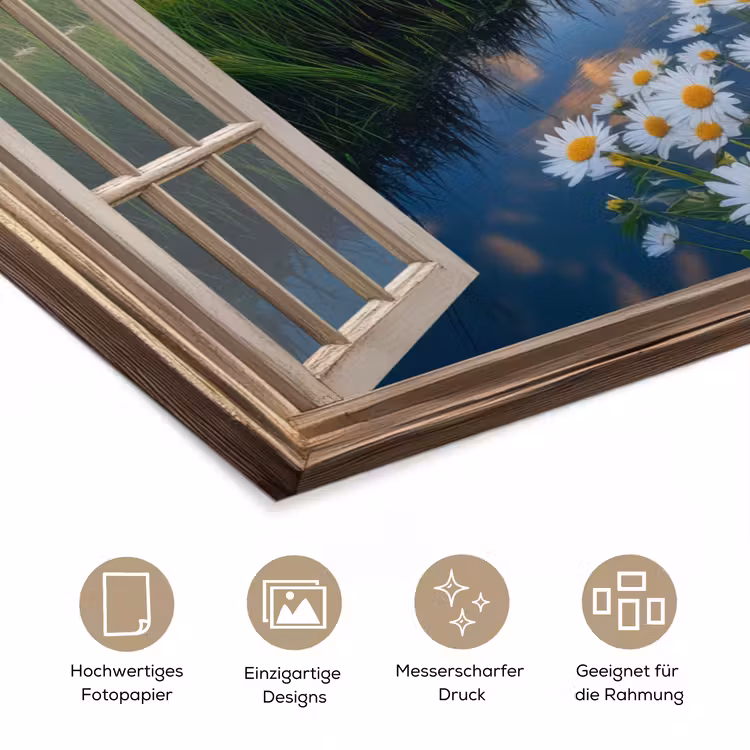 Doorkijk - Landschap - Raam - Water - Zonsondergang poster papier klein -tcloseup_DE