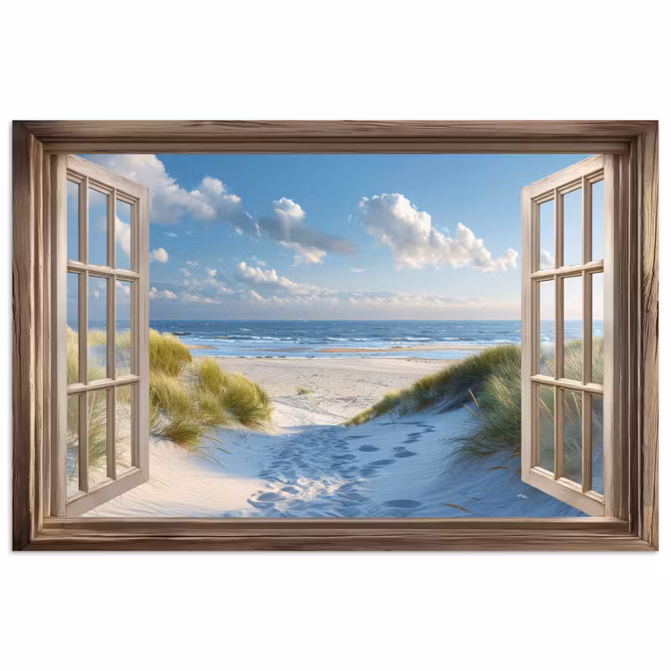 Doorkijk - Strand - Raam - Duinen - Zee poster papier klein -3d