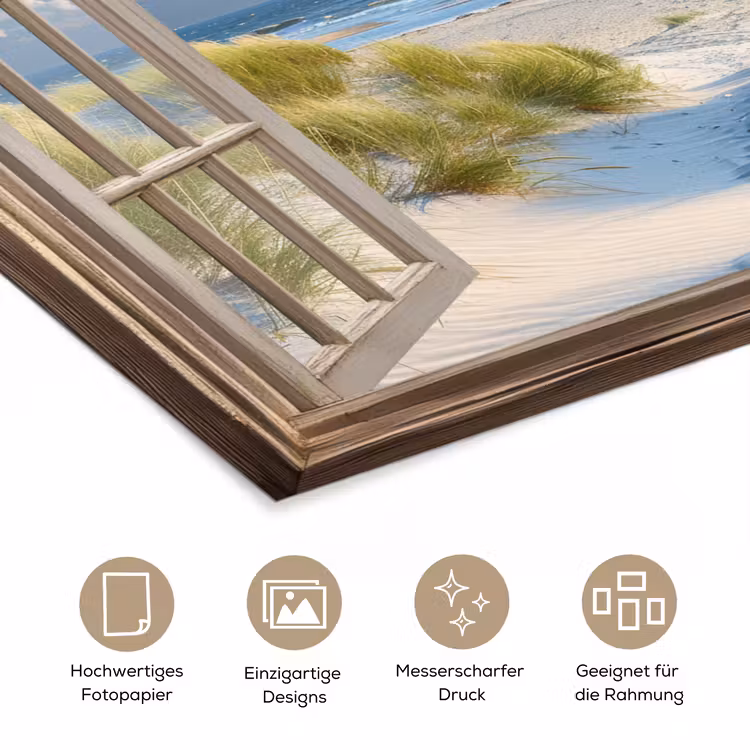 Doorkijk - Strand - Raam - Duinen - Zee poster papier klein -tcloseup_DE