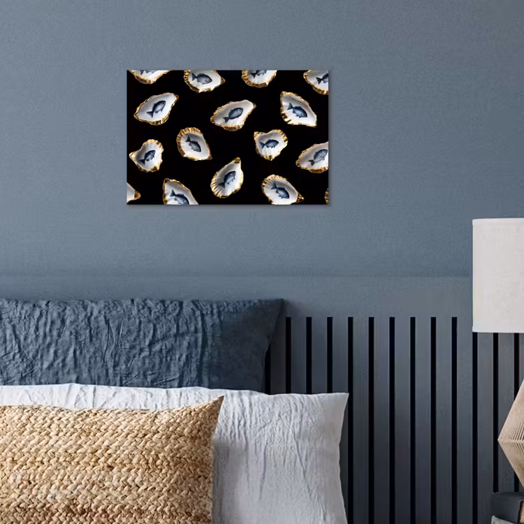 Oesters - Vissen - Blauw - Goud poster papier klein -sfeer2