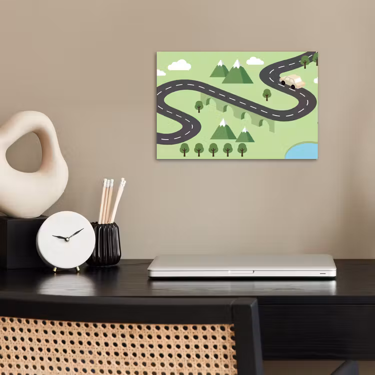 Auto - Bergweg - Natuur - Illustratie poster papier klein -sfeer1