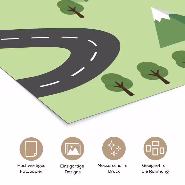 Auto - Bergweg - Natuur - Illustratie poster papier klein -tcloseup_DE