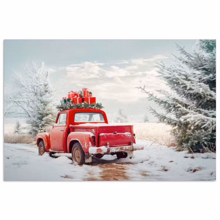 Auto - Rood - Cadeaus - Winter - Sneeuw - Kerst poster papier klein -3d