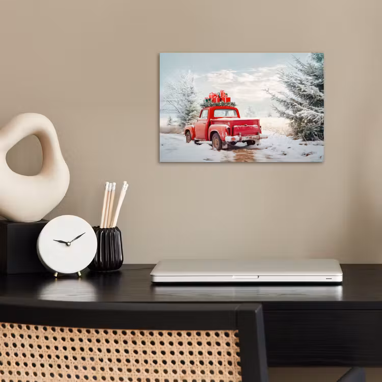 Auto - Rood - Cadeaus - Winter - Sneeuw - Kerst poster papier klein -sfeer1