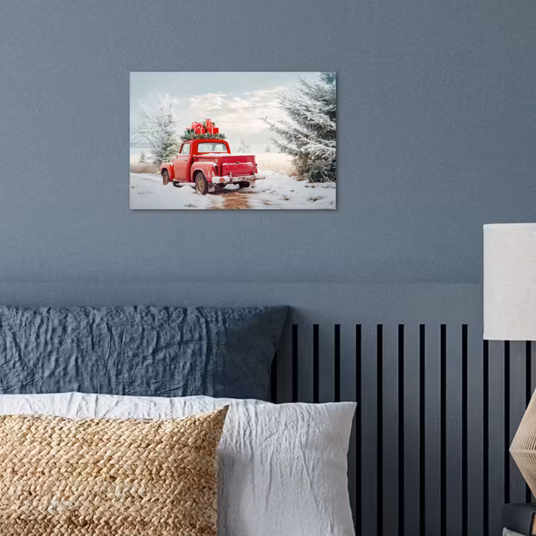 Auto - Rood - Cadeaus - Winter - Sneeuw - Kerst poster papier klein -sfeer2